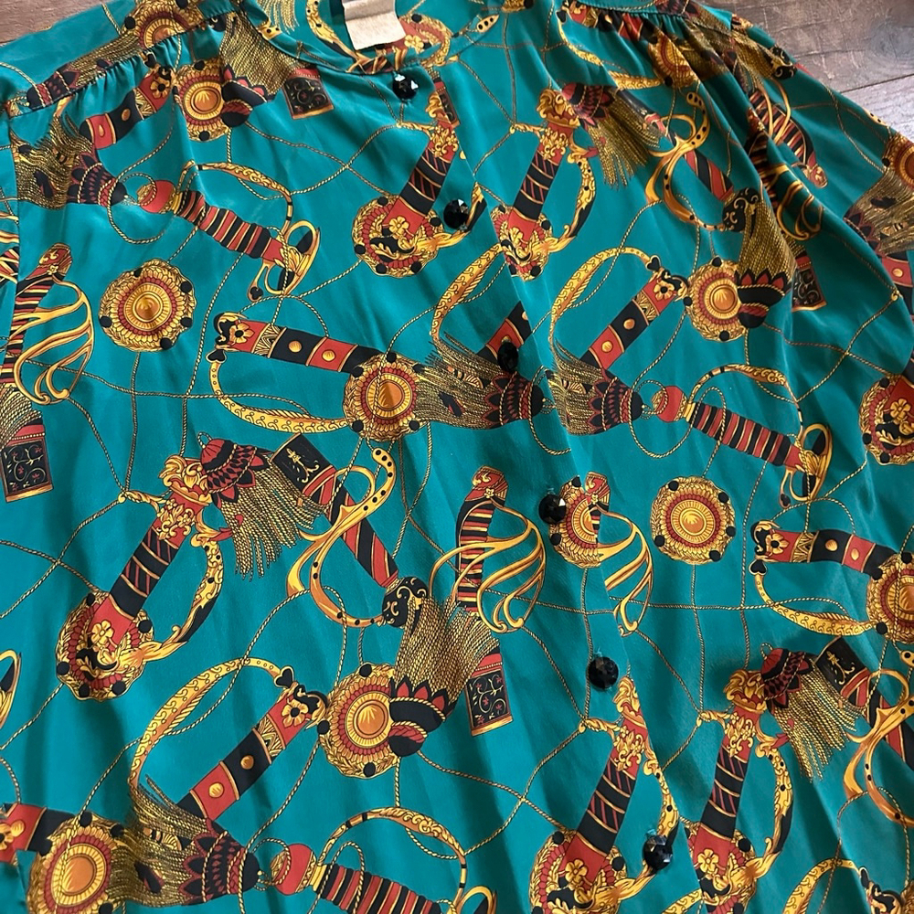 Women's Cricket Lane Blouse Green/Gold Print Size 16